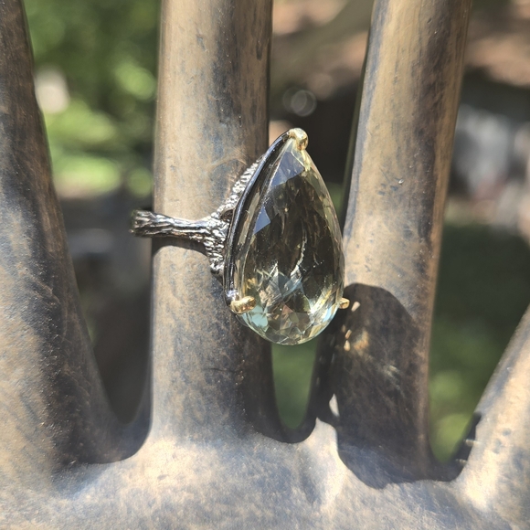 Natural Edge Kharma Collection by Avelon Jewelry - 24k Green Amethyst Natural Gem Sterling Rhodium & 24k Gold Ring Sz7.5